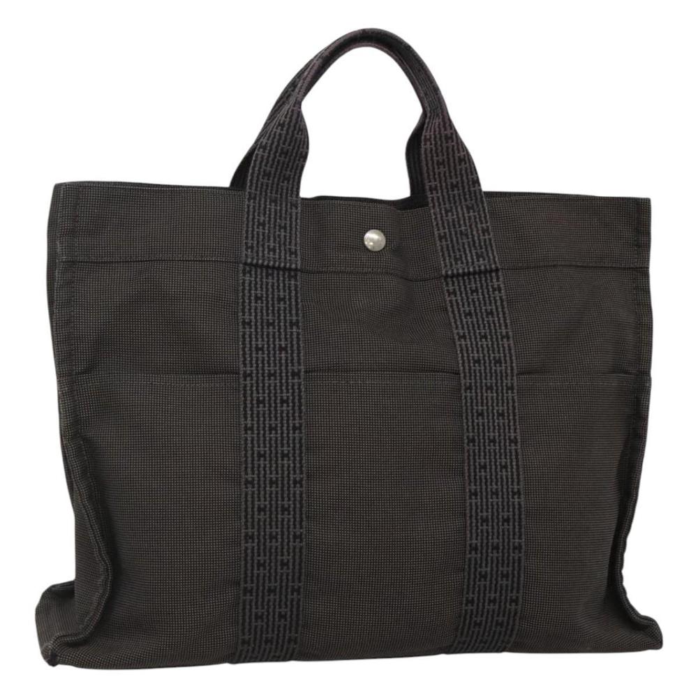 HERMES Her Line Her Line MM Hand Bag Canvas Black Silver Auth nb424